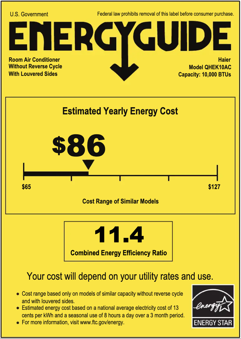 Page 1 de la notice Label énergétique Haier QHEK10AC