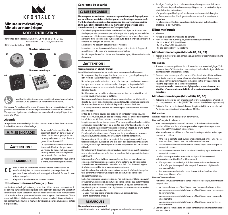 Page 1 de la notice Manuel utilisateur Krontaler KT-21-06