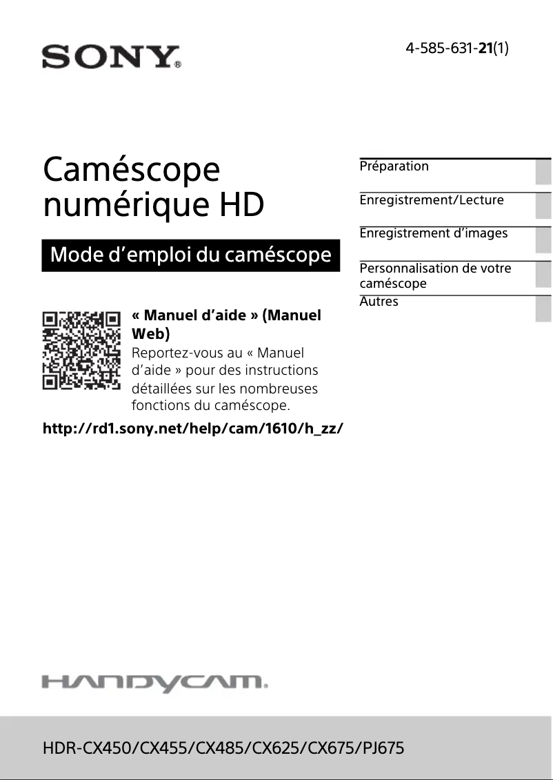 Page 1 de la notice Manuel utilisateur Sony HDR-PJ675