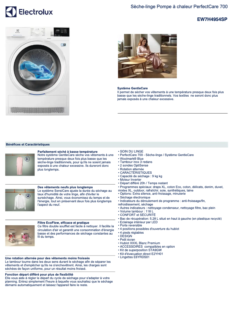 Page n°1 - Fiche technique Electrolux EW7H4954SP