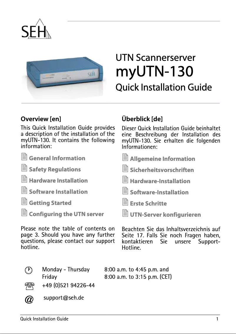 Page n°1 - Manuel utilisateur SEH myUTN-130