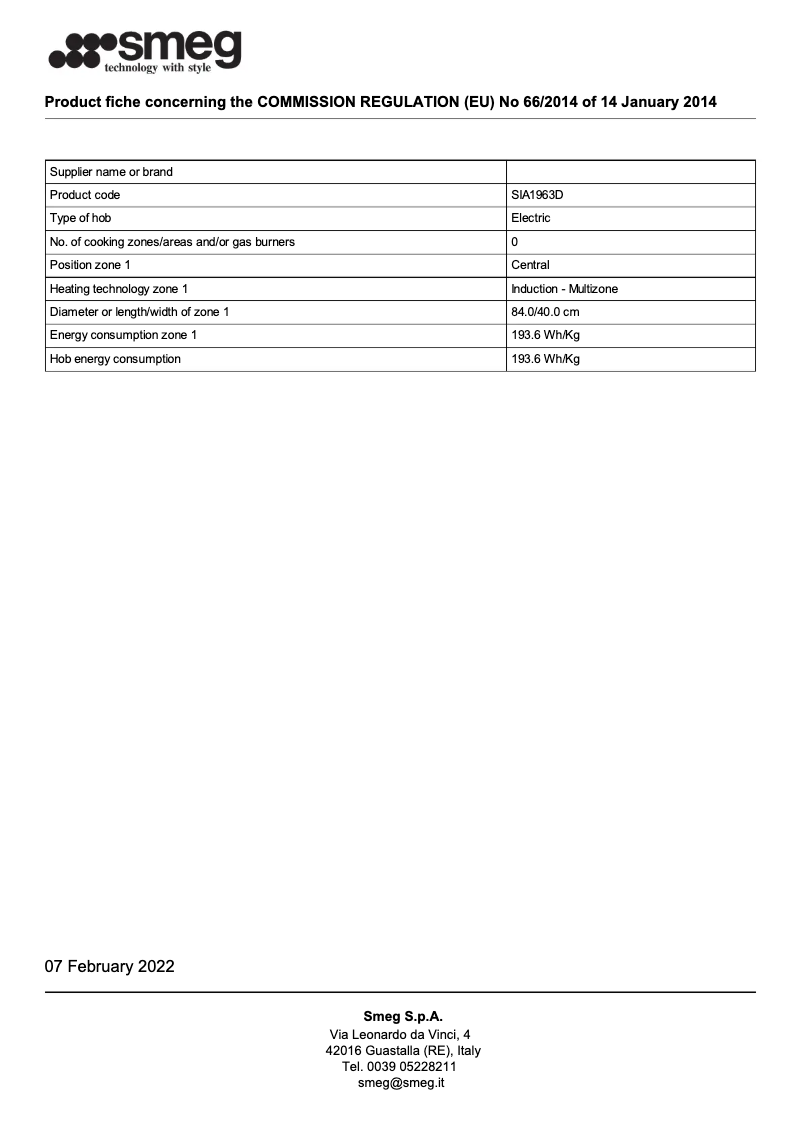 Page 1 de la notice Brochure Smeg SIA1963D