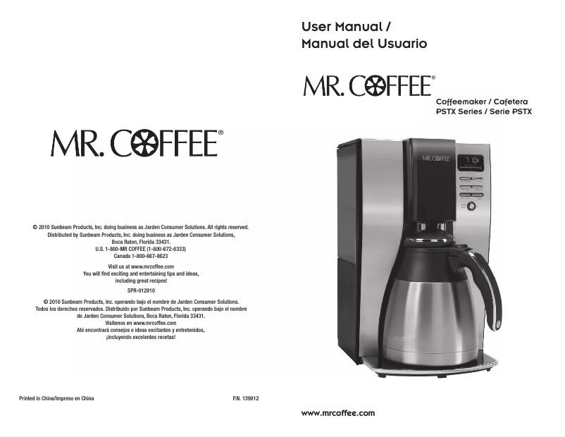 Page n°1 - Manuel utilisateur Mr. Coffee PSTX 91