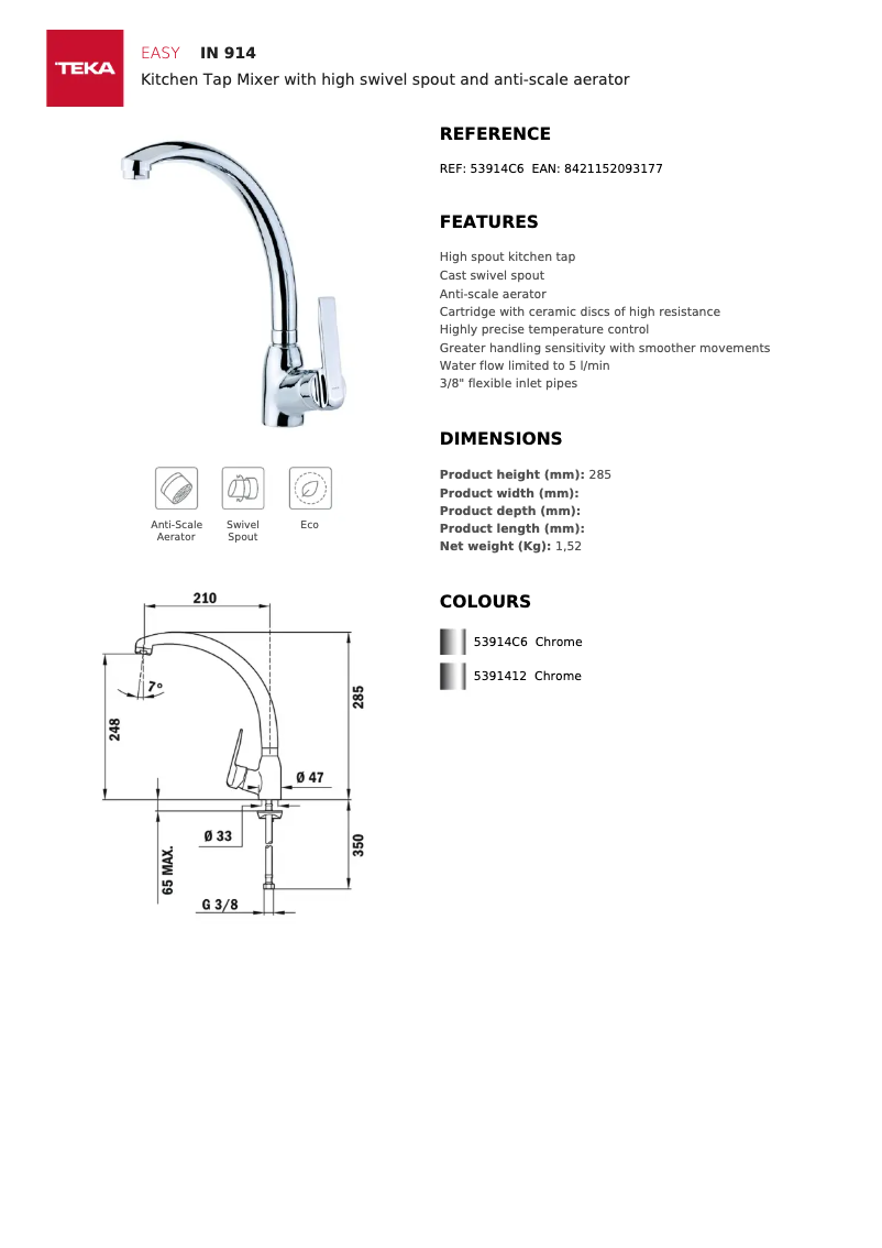 Página 1 del manual Ficha técnica Teka IN 914