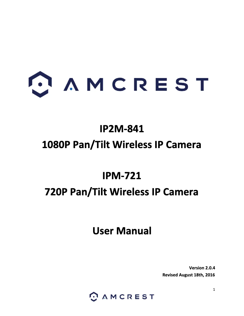 Page n°1 - Manuel utilisateur Amcrest IP2M-841W