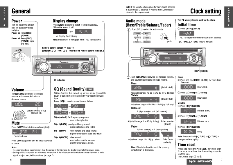 Page 1 de la notice Manuel utilisateur Panasonic CQ-C1110W