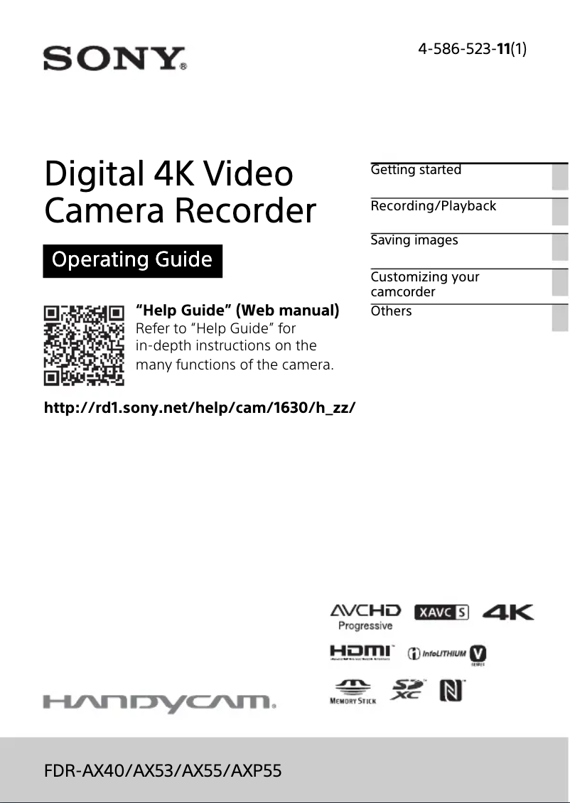 Imagen de la primera página del manual del dispositivo Handycam FDR-AX53