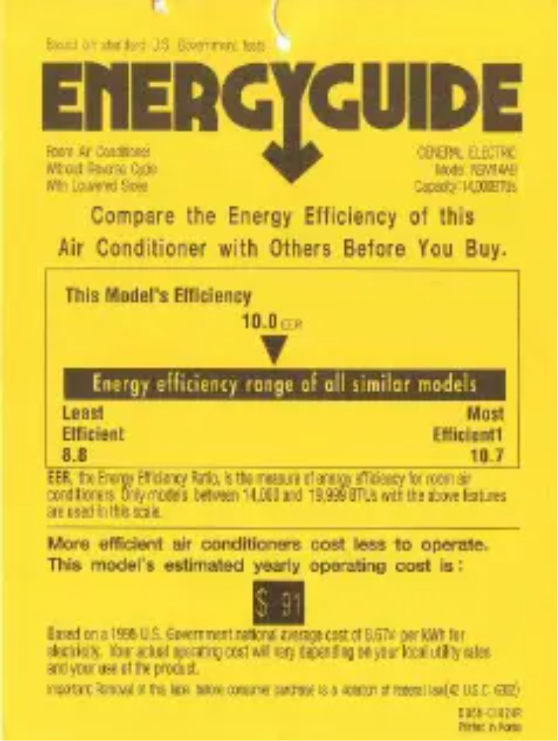 Page 1 de la notice Label énergétique GE Profile ASM14AB