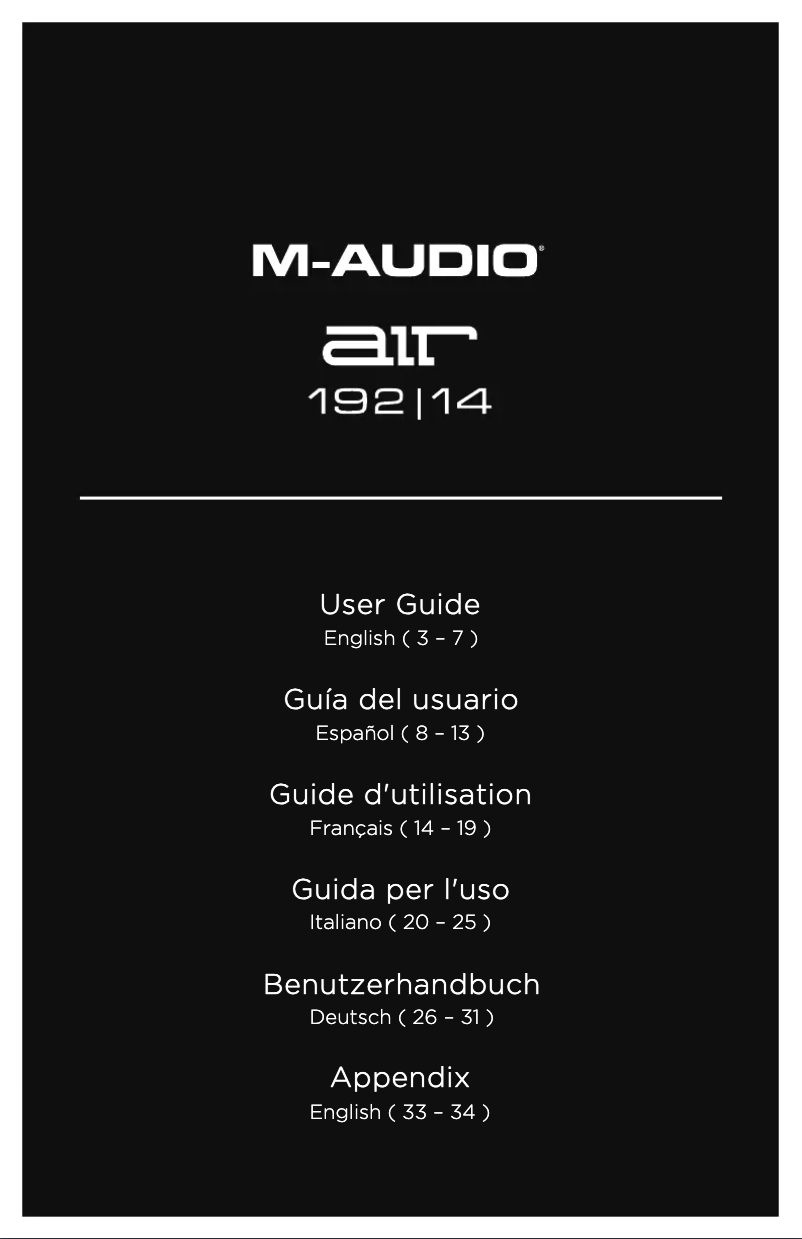 Page 1 de la notice Manuel utilisateur M-Audio AIR 192|14