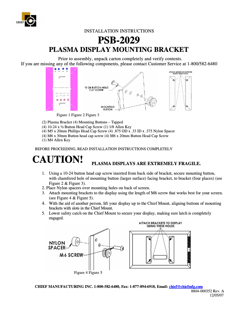 Page n°1 - Manuel utilisateur Chief PSS2029B