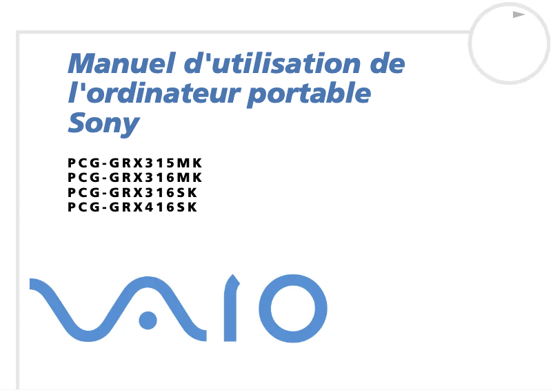 Image de la première page du manuel de l'appareil Vaio PCG-GRX315MK