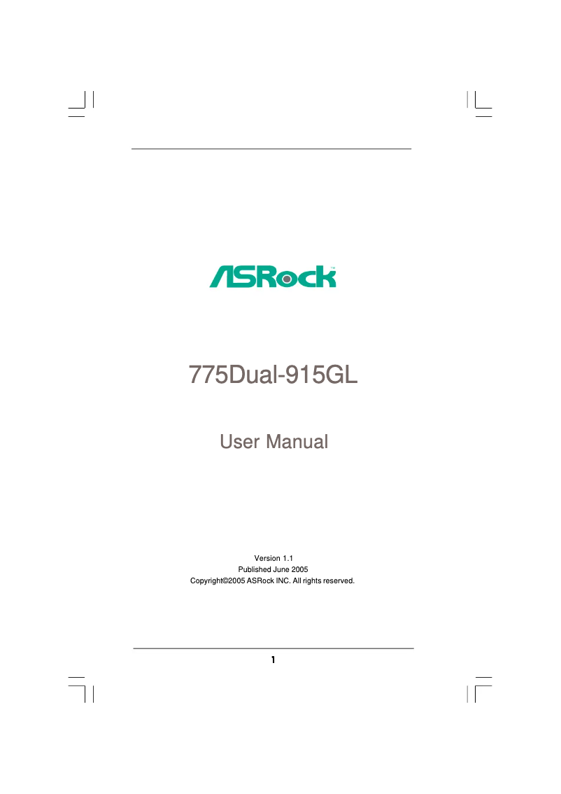 Page n°1 - Manuel utilisateur Asrock 775Dual-915GL
