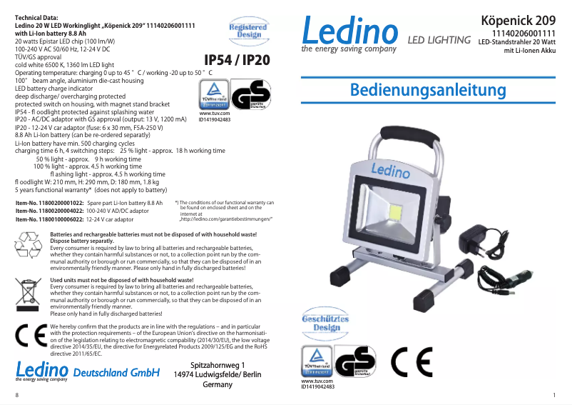 Page n°1 - Manuel utilisateur Ledino Köpenick 209