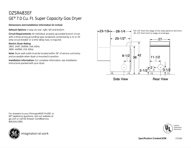 Page n°1 - Fiche technique GE DZSR483EFGG