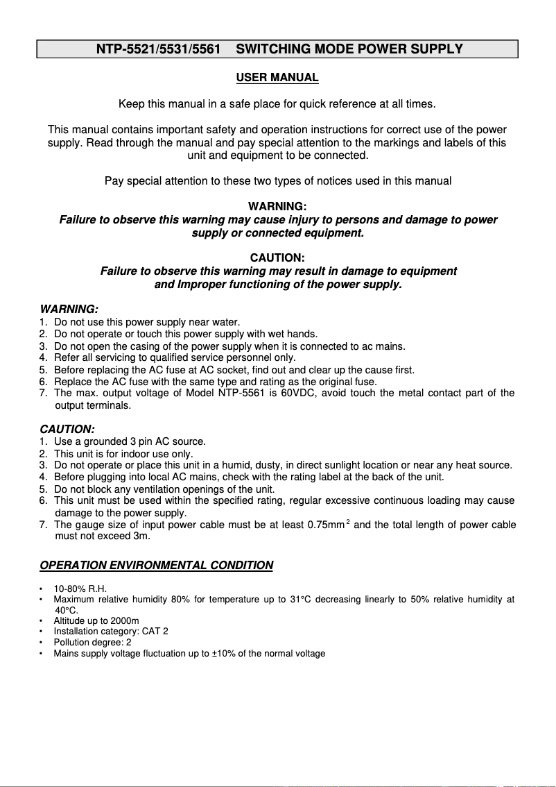 Page n°1 - Manuel utilisateur Manson NTP-5521