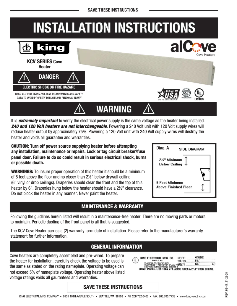 Page 1 de la notice Manuel utilisateur King KCV2009-W