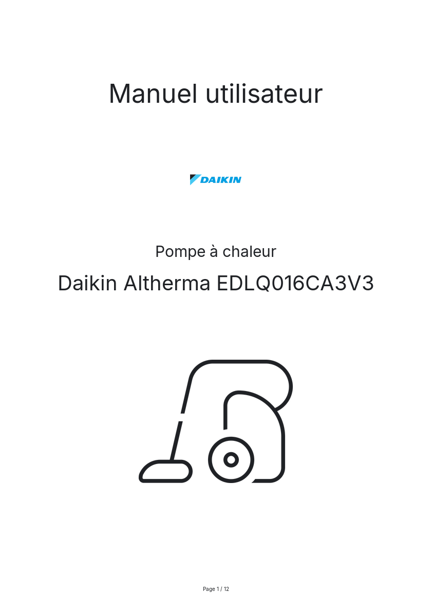 Image de la première page du manuel de l'appareil Altherma EDLQ016CA3V3