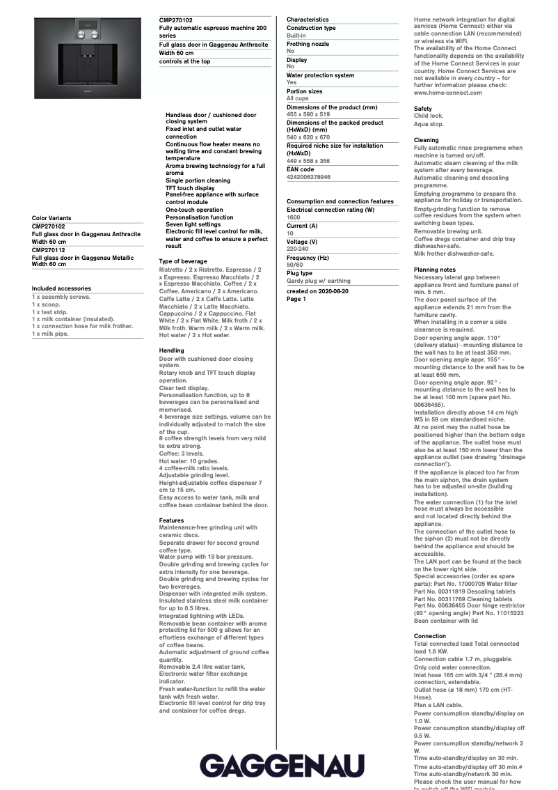 Page 1 de la notice Manuel utilisateur Gaggenau CMP270102