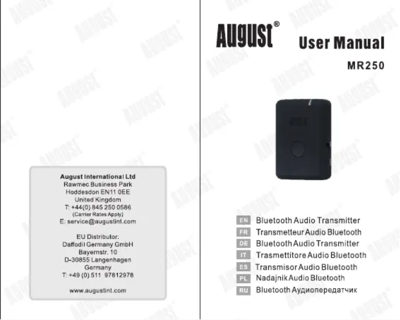Page n°1 - Manuel utilisateur August MR250