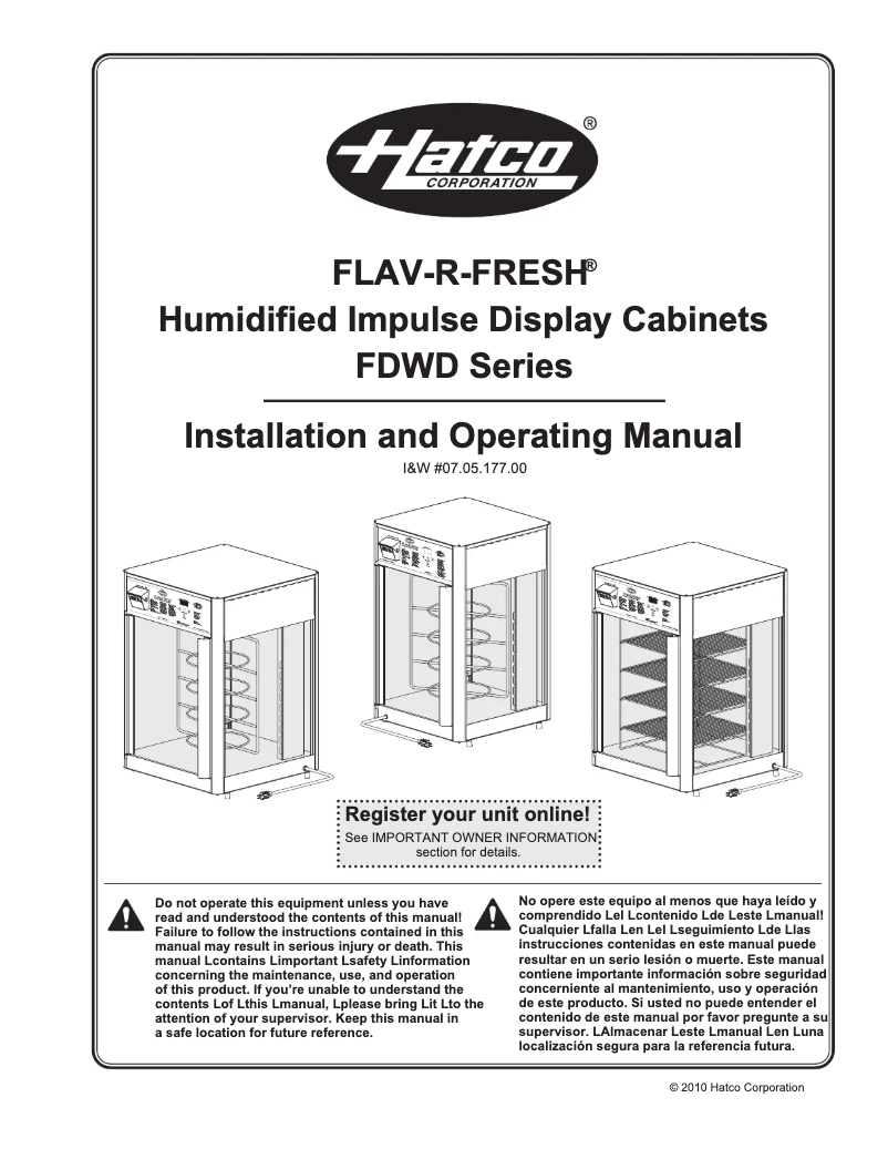 Page 1 de la notice Manuel utilisateur Hatco Flav-R-Fresh FDWD-1