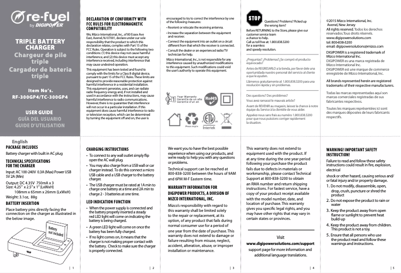 Page n°1 - Manuel utilisateur Digipower RF-300GP4