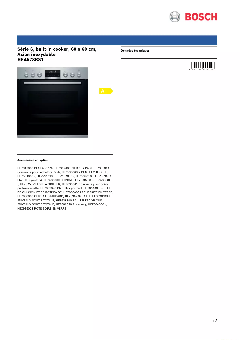 Image de la première page du manuel de l'appareil HEA578BS1