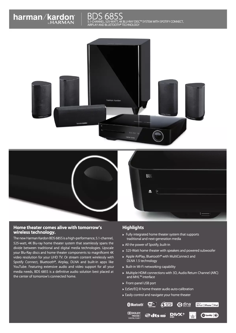 Page 1 de la notice Fiche technique Harman Kardon BDS 685S