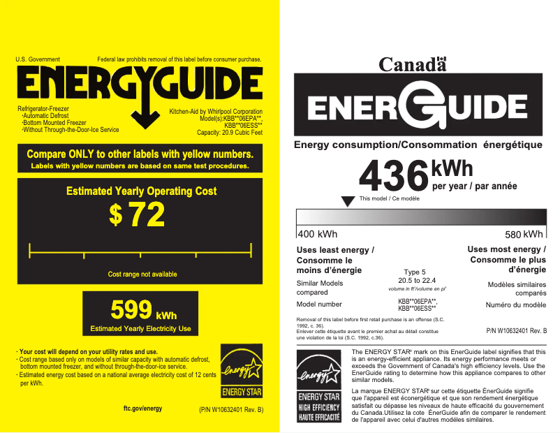 Page 1 de la notice Label énergétique KitchenAid KBBR306ESS