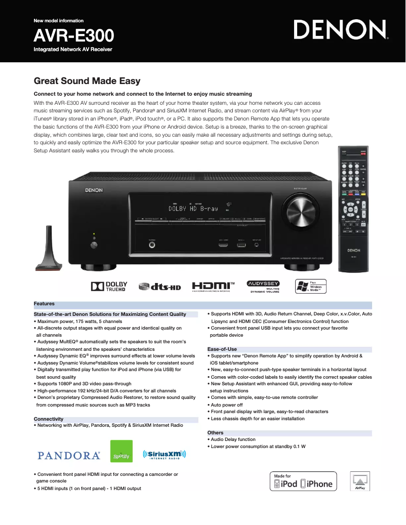 Page n°1 - Fiche technique Denon AVR-E300