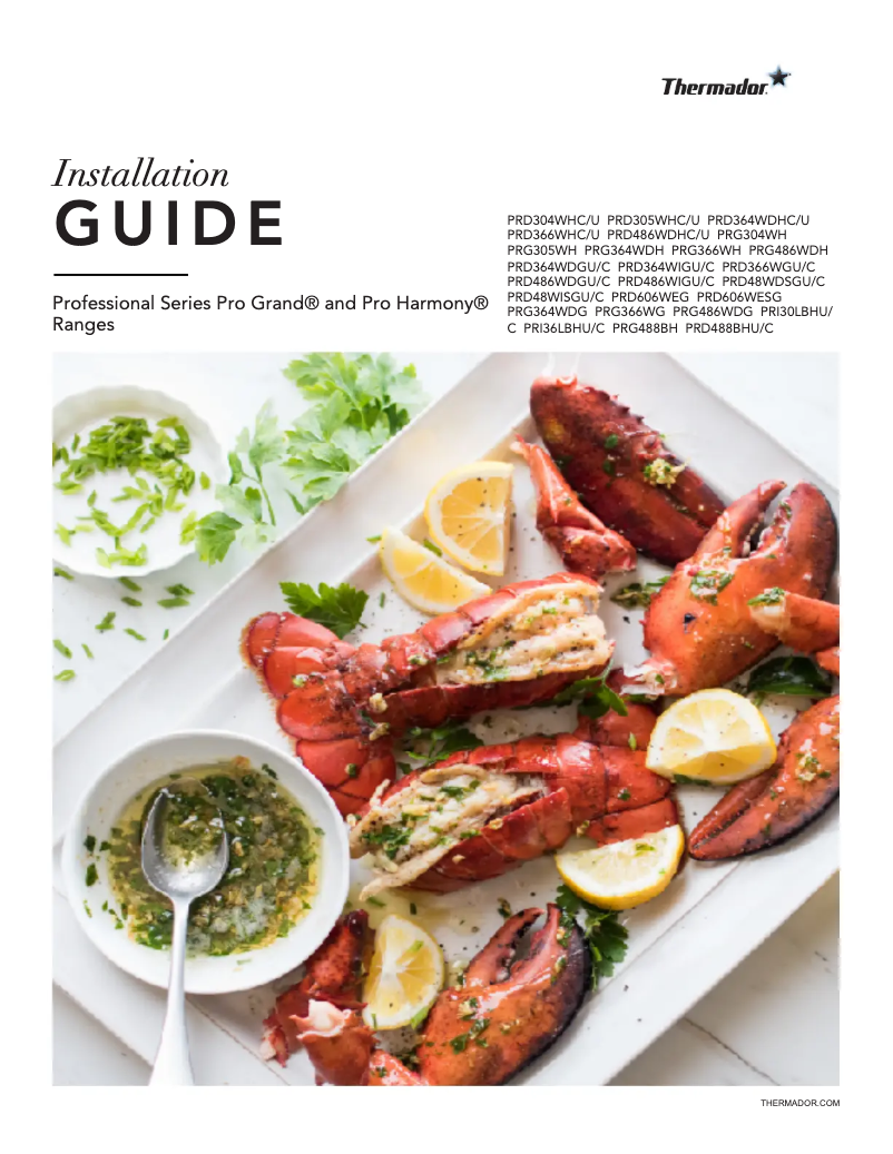 Page 1 de la notice Guide d'installation Thermador PRG366WG