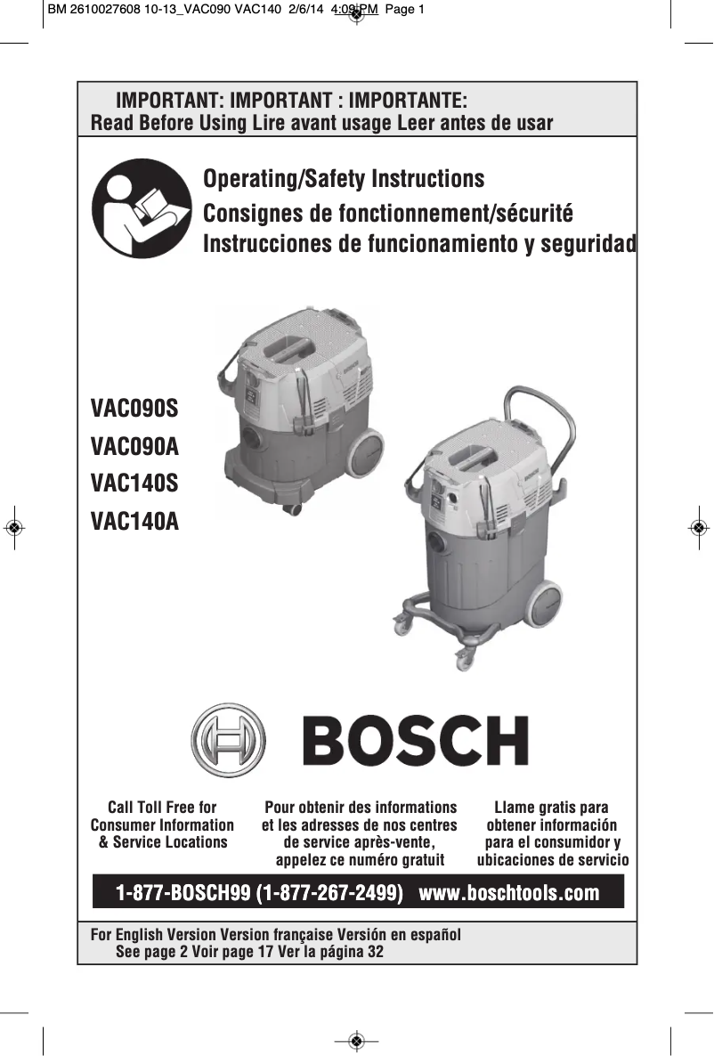 Image de la première page du manuel de l'appareil VAC090S