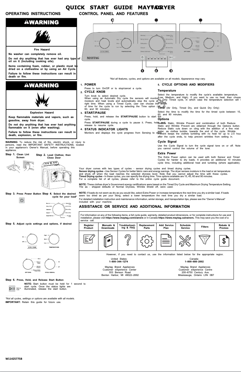 Page n°1 - Guide de démarrage rapide Maytag MGD5430PBK