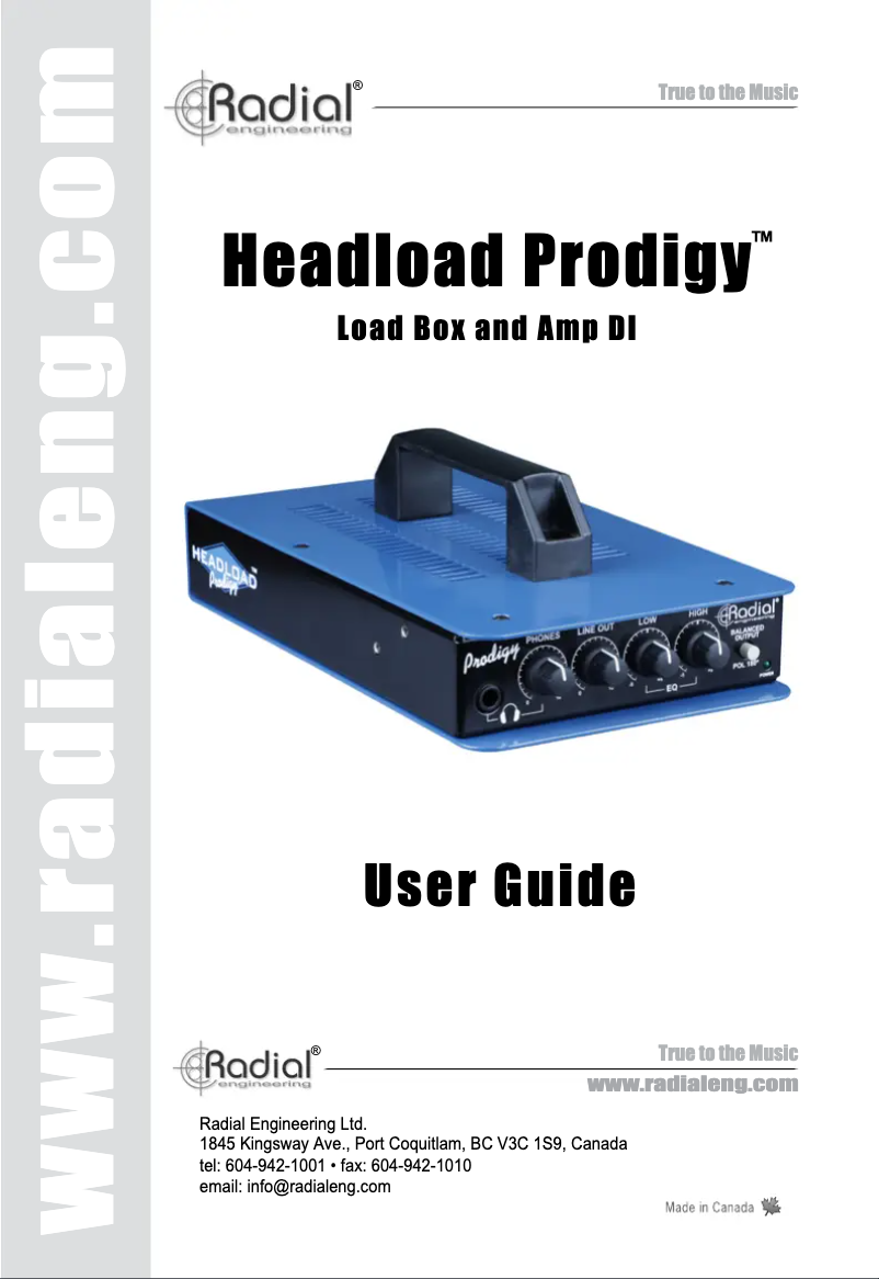 Página 1 del manual Manual de usuario Radial Engineering Headload Prodigy