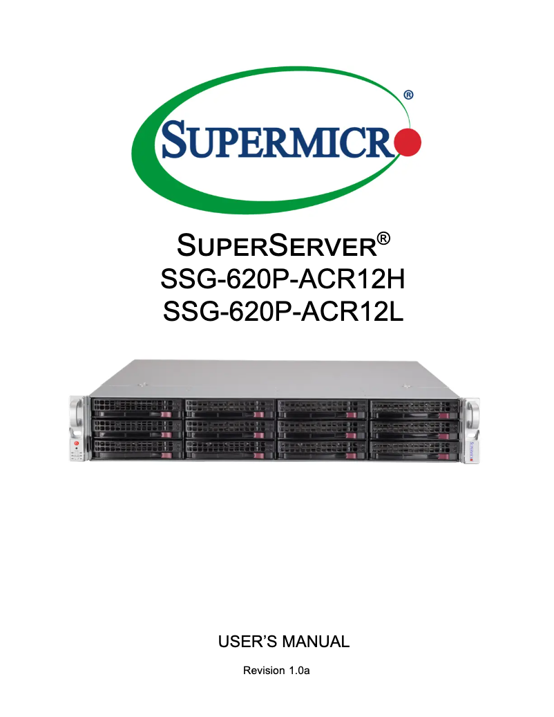 Page 1 de la notice Manuel utilisateur Supermicro SuperServer SSG-620P-ACR12L