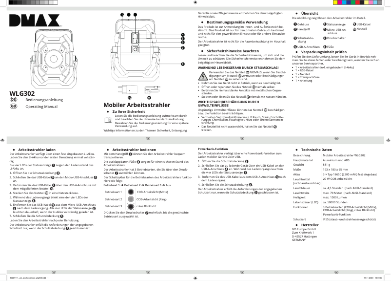 Page n°1 - Manuel utilisateur DMAX WLG302