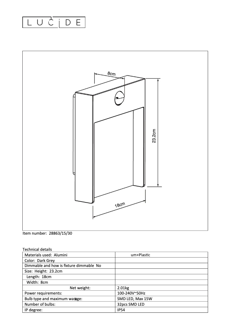 Page 1 de la notice Manuel utilisateur Lucide Jellum 28863/15/30