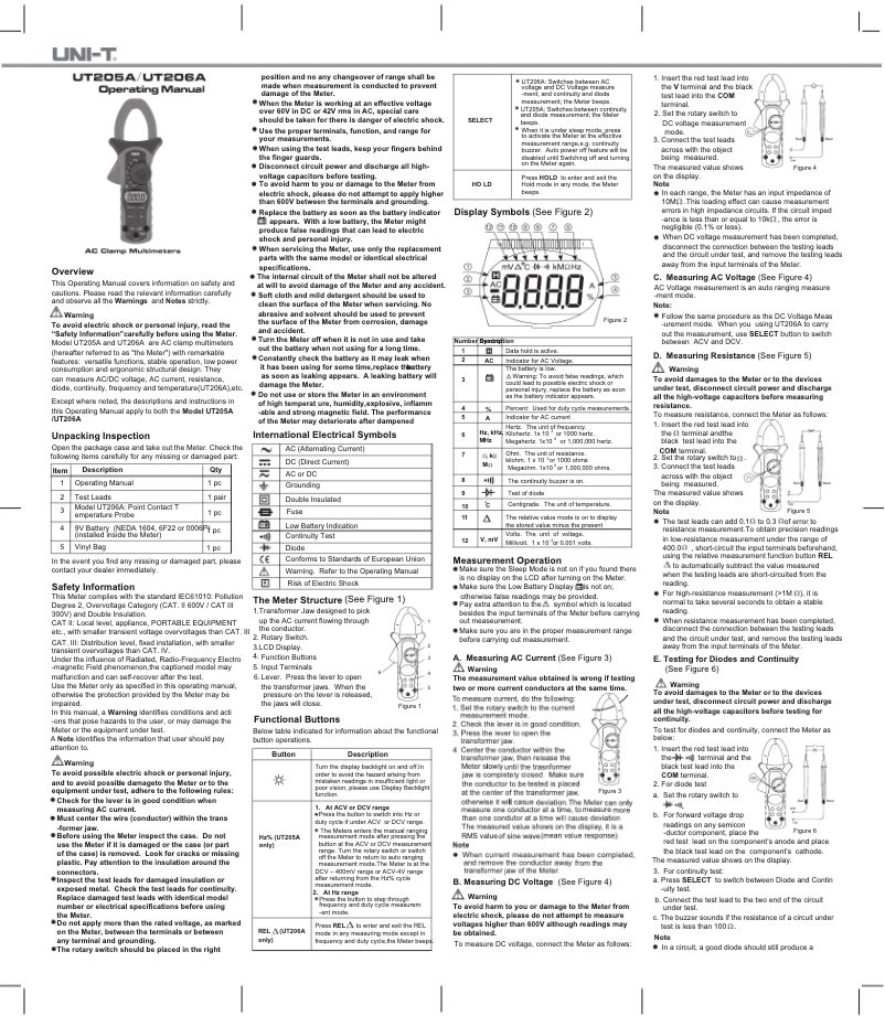 Page n°1 - Manuel utilisateur Uni-T UT206A