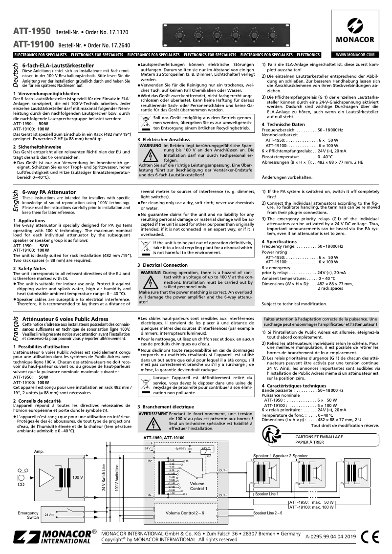 Page n°1 - Manuel utilisateur Monacor ATT-19100