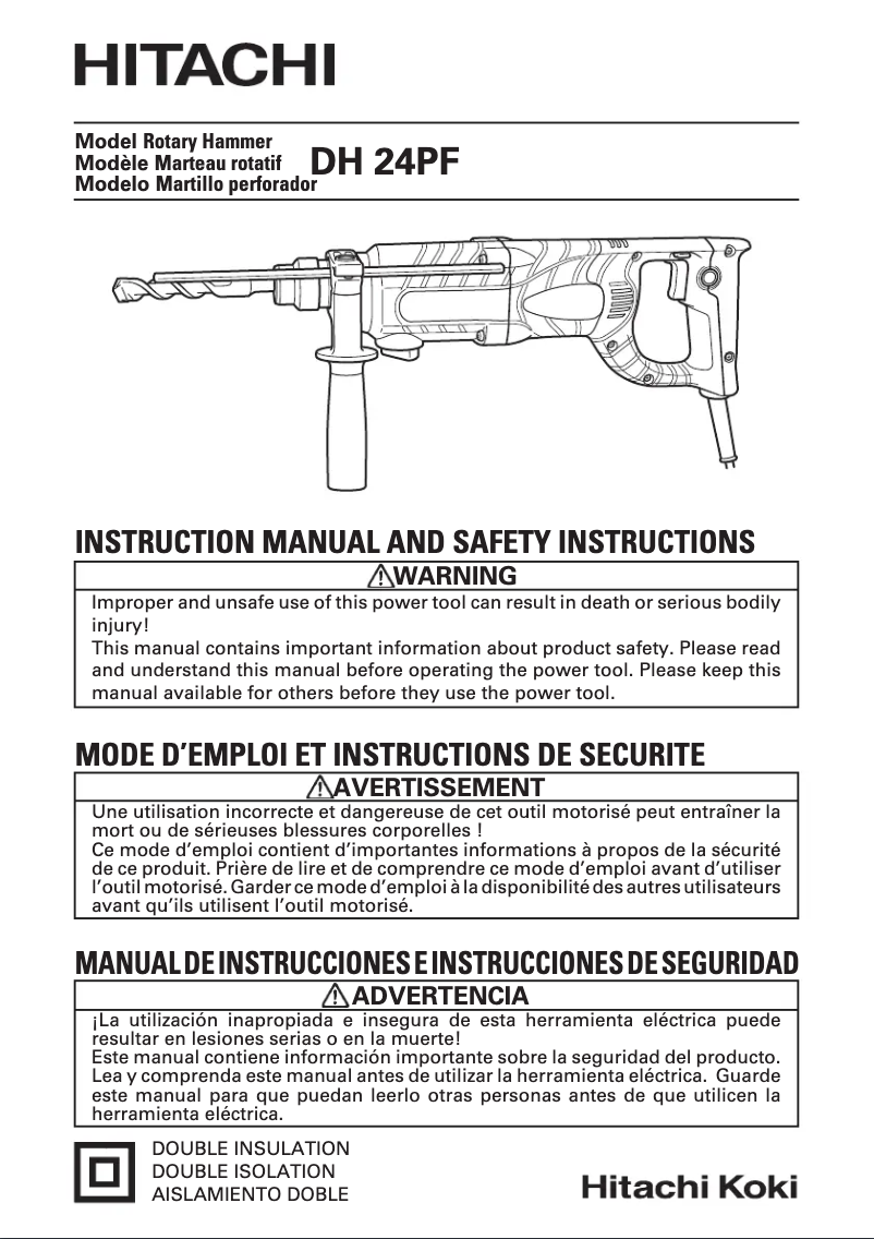 Page n°1 - Manuel utilisateur Hitachi DH 24PF