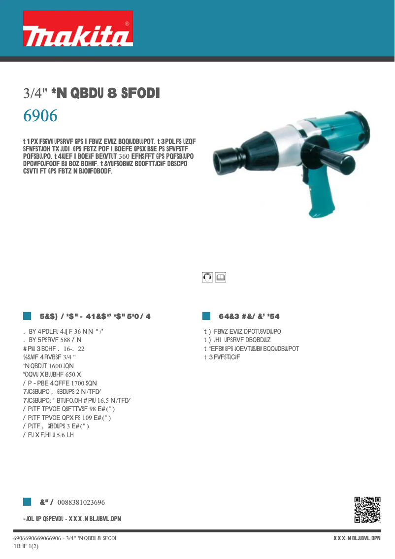 Page 1 de la notice Fiche technique Makita 6906