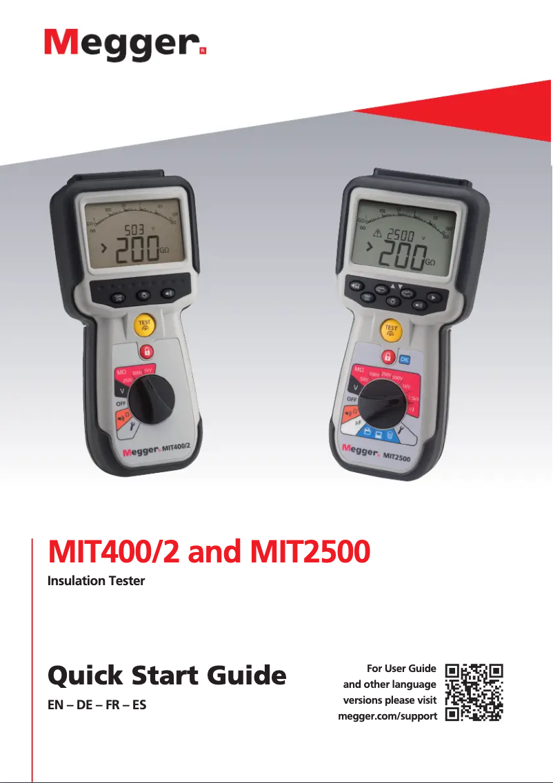 Page 1 de la notice Guide de démarrage rapide Megger MIT400/2