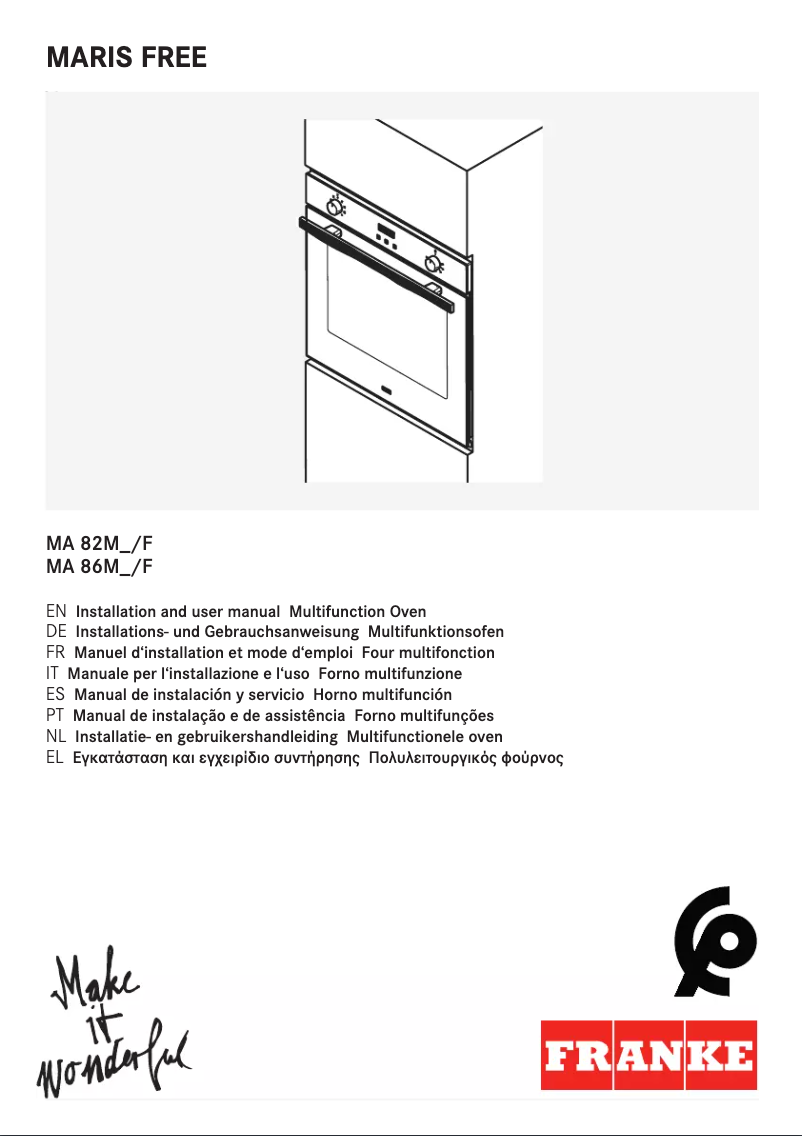 Page n°1 - Manuel utilisateur Franke MA 86 M SR/F