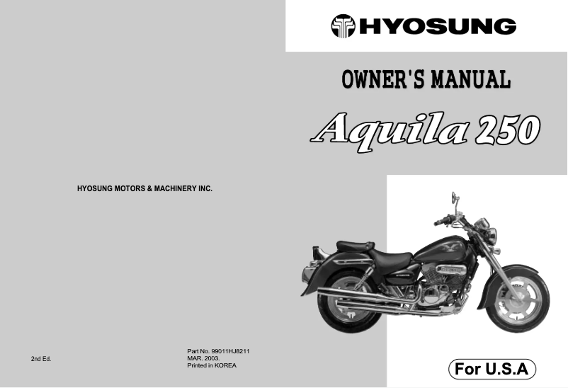 Page 1 de la notice Manuel utilisateur Hyosung Aquila GV250