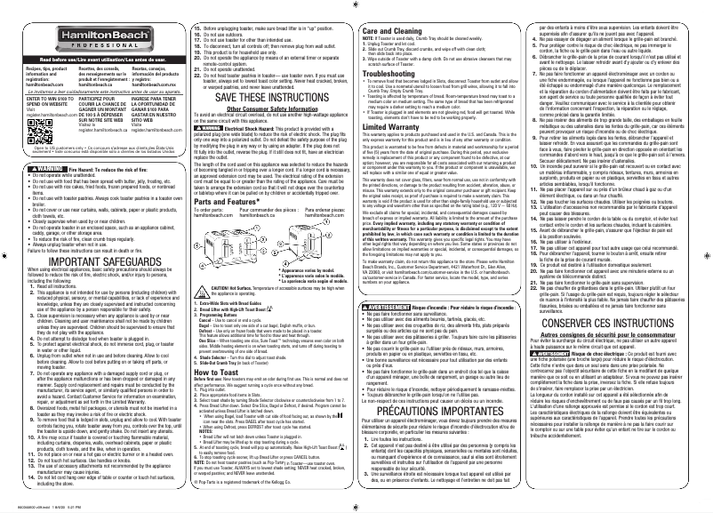 Page 1 de la notice Manuel utilisateur Hamilton Beach 24991