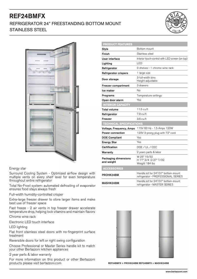Page 1 de la notice Fiche technique Bertazzoni REF24BMFX