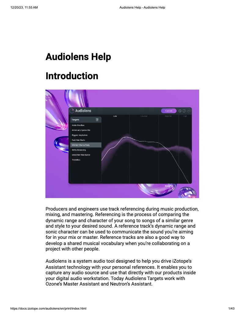Page n°1 - Manuel utilisateur iZotope Audiolens