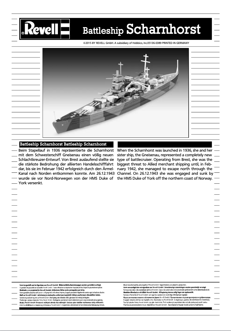 Page 1 de la notice Manuel utilisateur Revell Scharnhorst