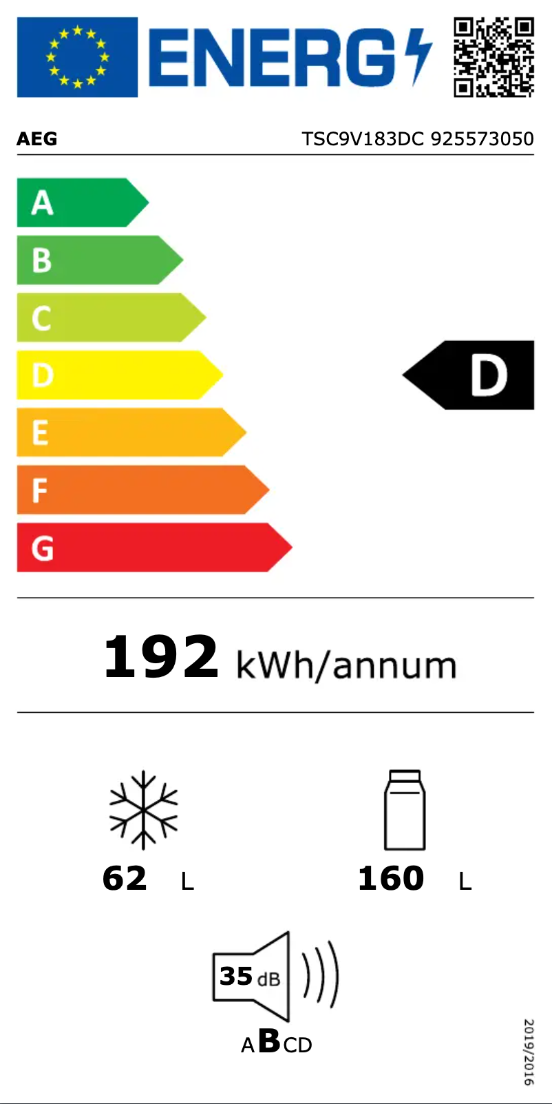 Page n°1 - Label énergétique AEG TSC9V183DC