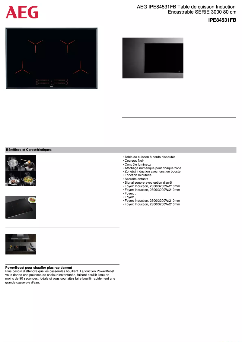 Page n°1 - Fiche technique AEG IPE84531FB
