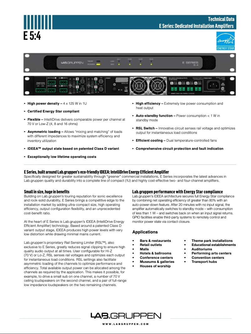 Page 1 de la notice Guide de démarrage rapide Lab Gruppen E 5:4